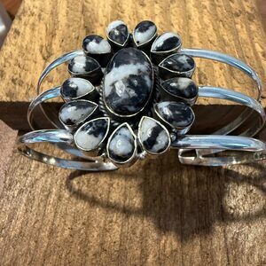 White Buffalo Dahlia Turquoise Adjustable Sterling Cuff